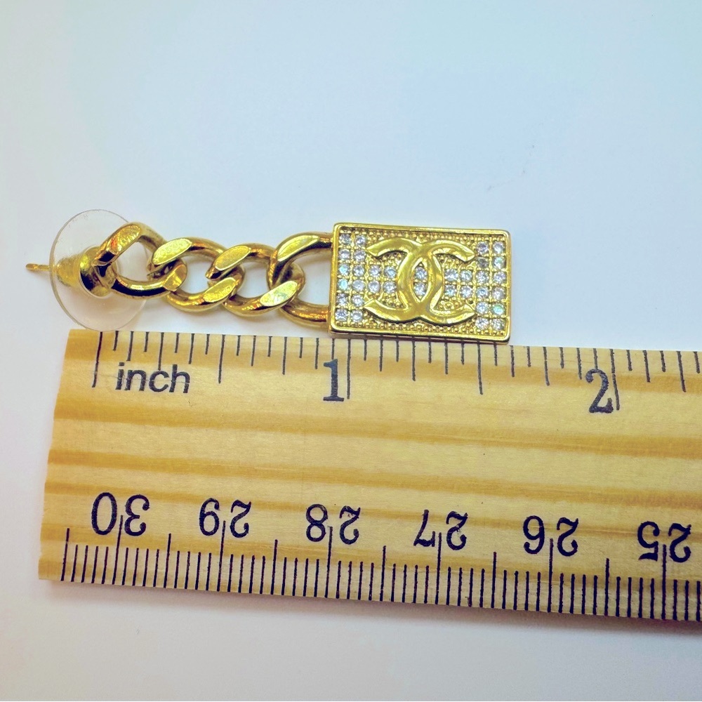 CHANEL Crystal Chain CC Earrings Authentic Vintage Chanel 1995 - Picture 9 of 11